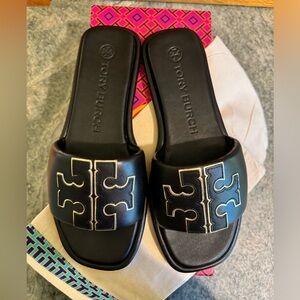 Tory Burch T Strap Leather Slide - Gently worn